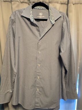 Bugatchi Light Blue and White Micro-Check Dress Shirt